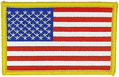 USA American Flag with Golden Border - Iron on and Sew on Patch - Can Be Ironed onto Anything You Can Iron: Paintball Suit, NASA Costume, Bag, Shirts, Jeans, Hats, Blouses, Pants, Skirts, etc. - Mr Patches