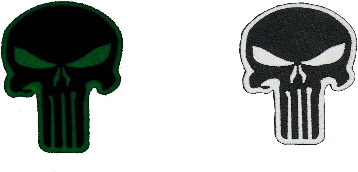 Punisher Skull Patch Glow in The Dark Halloween Costume Jacket Shirt Hat Cap Embroidery Set of 2 Patch Easy Iron/Sew On