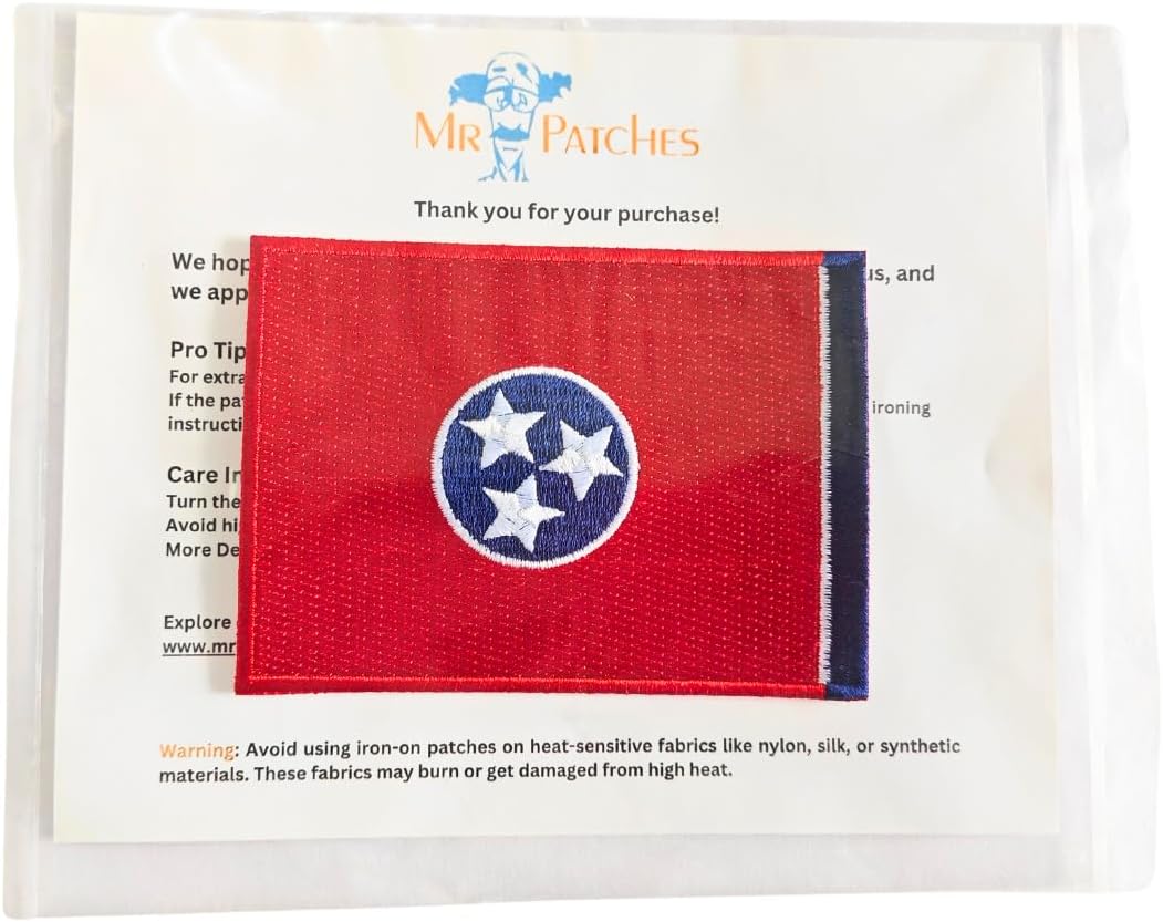 Tennessee Flag Embroidered Patch – 3.5” x 2.5” Iron-On/Sew-On Patch for Jackets, Hats, Backpacks, and Uniforms by Mr. Patches