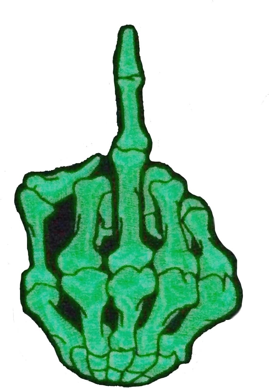 Skeleton Middle Finger – Glow in The Dark - Iron on and Sew on Embroidery Patch - Can Be Ironed onto Anything You Can Iron: Halloween Costume, Bag, Shirt, Hats, etc. Make Your Backpack or Tote Unique