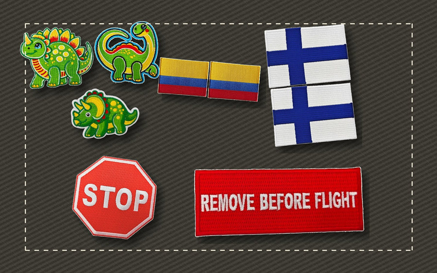 Assorted embroidered patch sets grouped for costumes teams and events