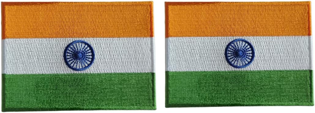 Mr Patches India Flag Iron-On Embroidered Patch Set (2-Pack) – Iron-On/Sew-On Patches for Jackets, Backpacks, Hats, and Uniforms