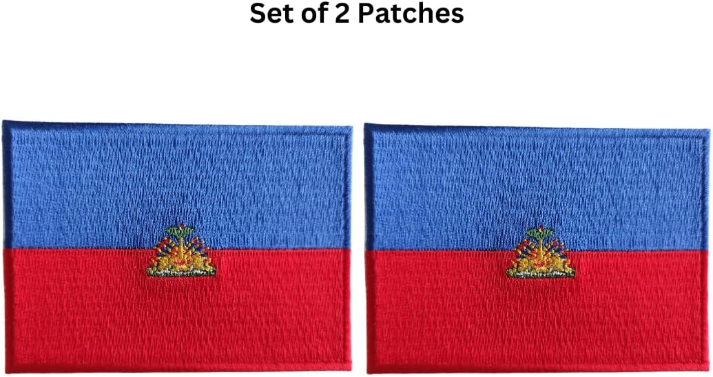 Mr Patches Haiti Flag Iron-On Embroidered Patch Set (2-Pack) – Iron-On/Sew-On Patches for Jackets, Backpacks, Hats, and Uniforms