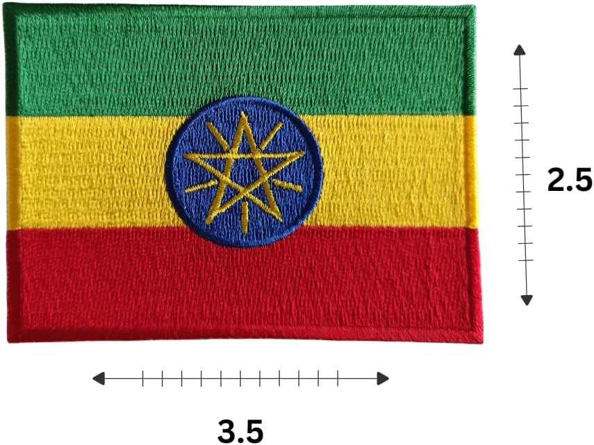 Mr Patches Ethiopia Flag Iron-On Embroidered Patch Set (2-Pack) – Iron-On/Sew-On Patches for Jackets, Backpacks, Hats, and Uniforms