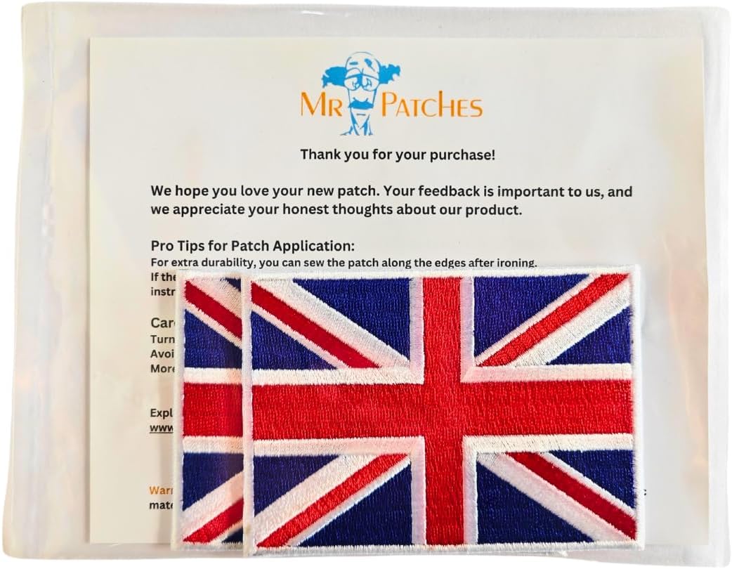 United Kingdom (UK) Flag Embroidered Patches (Set of 2) – 3.5” x 2.5” Iron-On/Sew-On Patches for Jackets, Hats, Backpacks, and Uniforms by Mr. Patches