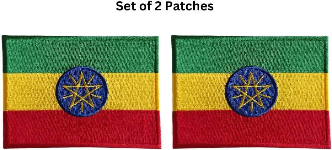 Mr Patches Ethiopia Flag Iron-On Embroidered Patch Set (2-Pack) – Iron-On/Sew-On Patches for Jackets, Backpacks, Hats, and Uniforms