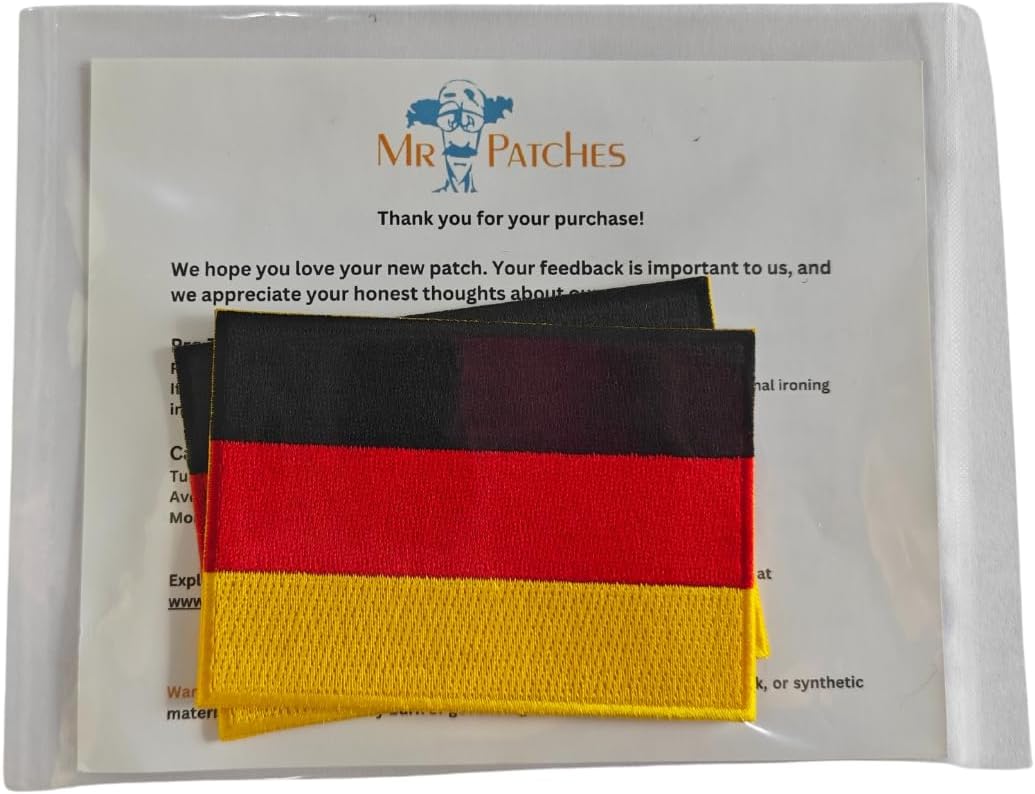 Germany Flag Embroidered Patches (Set of 2) – 3.5” x 2.5” Iron-On/Sew-On Patches for Jackets, Hats, Backpacks, and Uniforms by Mr. Patches