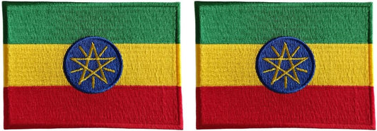 Mr Patches Ethiopia Flag Iron-On Embroidered Patch Set (2-Pack) – Iron-On/Sew-On Patches for Jackets, Backpacks, Hats, and Uniforms