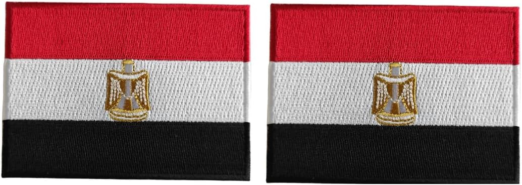Two Egypt flag embroidered iron-on patches side by side, 2-pack set