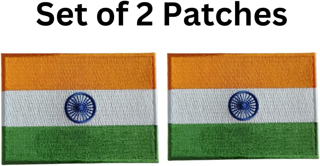 Mr Patches India Flag Iron-On Embroidered Patch Set (2-Pack) – Iron-On/Sew-On Patches for Jackets, Backpacks, Hats, and Uniforms