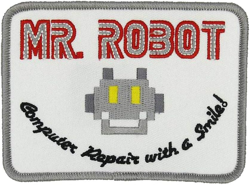 Mr patches MR Robot Fsociety TV Series Show Embroidery Set of 2 Patches White Halloween Costume Badge Shirt Jacket Cap Hat Geek Gift Easy Iron/Sew On