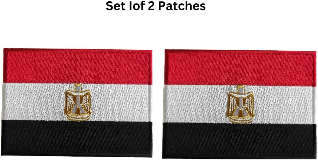 Mr Patches Egypt Flag Iron-On Embroidered Patch Set (2-Pack) – Iron-On/Sew-On Patches for Jackets, Backpacks, Hats, and Uniforms