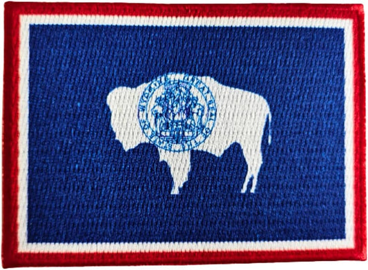 Wyoming State Flag Embroidered Patch – Hybrid Print + Embroidery – 3.5” x 2.5” Iron-On/Sew-On Patch for Jackets, Hats, Backpacks, and Uniforms by Mr. Patches