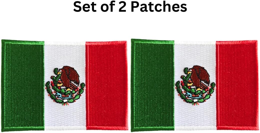 Mr Patches Mexico Flag Iron-On Embroidered Patch Set (2-Pack) – Iron-On/Sew-On Patches for Jackets, Bags, Hats, and More