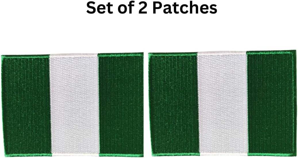 Mr Patches Nigeria Flag Iron-On Embroidered Patch Set (2-Pack) – Iron-On/Sew-On Patches for Jackets, Backpacks, Hats, and Uniforms