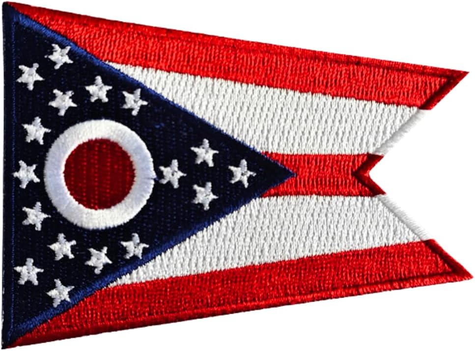 Ohio State Flag Embroidered Patch – Unique Swallowtail Shape – 3.5” x 2.5” Iron-On/Sew-On Patch for Jackets, Hats, Backpacks, and Uniforms by Mr. Patches