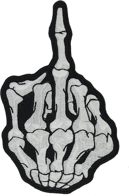 Skeleton Middle Finger Glow-in-the-Dark Iron-On Patch embroidered patch by Mr Patches