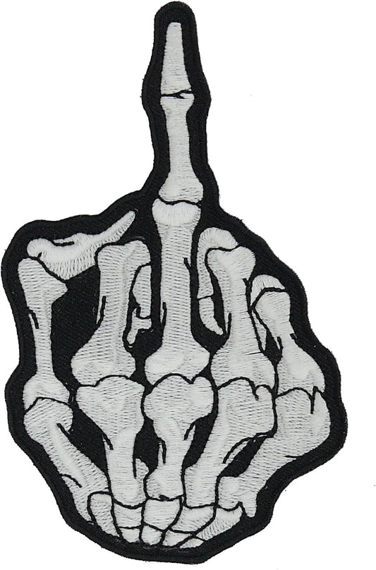 Skeleton Middle Finger – Glow in The Dark - Iron on and Sew on Embroidery Patch - Can Be Ironed onto Anything You Can Iron: Halloween Costume, Bag, Shirt, Hats, etc. Make Your Backpack or Tote Unique