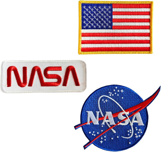 Complete Patches Set for NASA Astronaut Costume - Nasa Logo, USA Flag, Nasa White-Red – (Set of 3) - Iron on and Sew on Embroidery Patch - Can Be Ironed onto Anything You Can Iron: Costume, ..