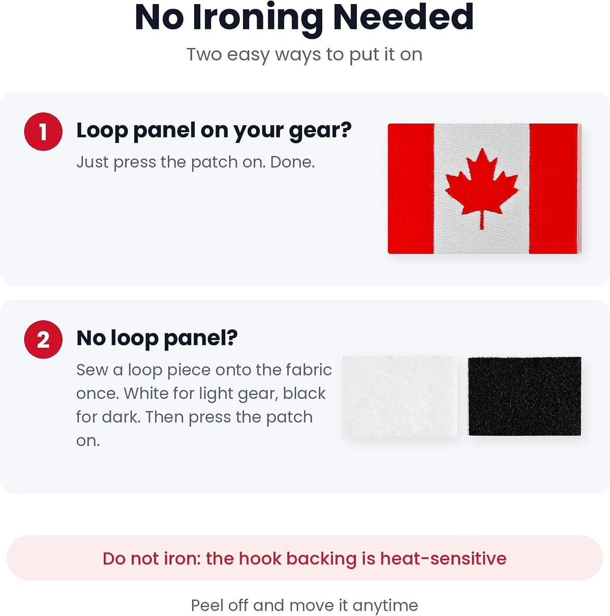 Two ways to use it: press onto a loop panel or sew a loop piece on first
