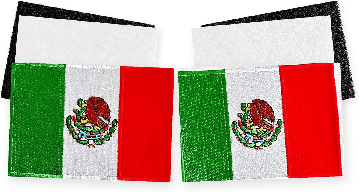 Two Mexico flag hook and loop patches, embroidered eagle and serpent