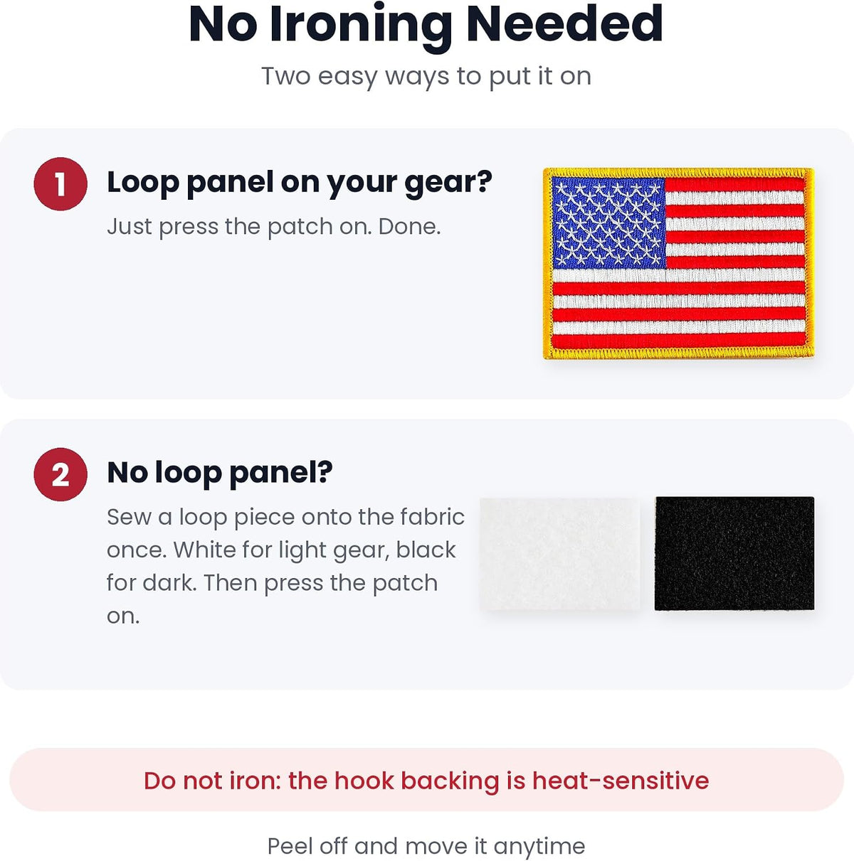 Two ways to use it: press onto a loop panel or sew a loop piece on first