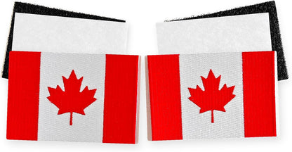 Two Canada flag hook and loop patches with red maple leaf