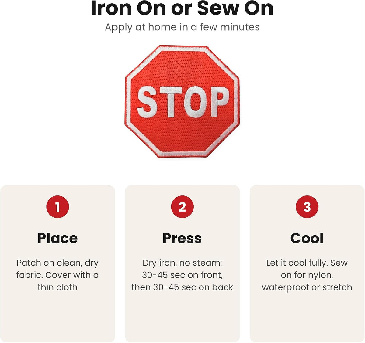 How to apply the stop sign patch: place, press, cool