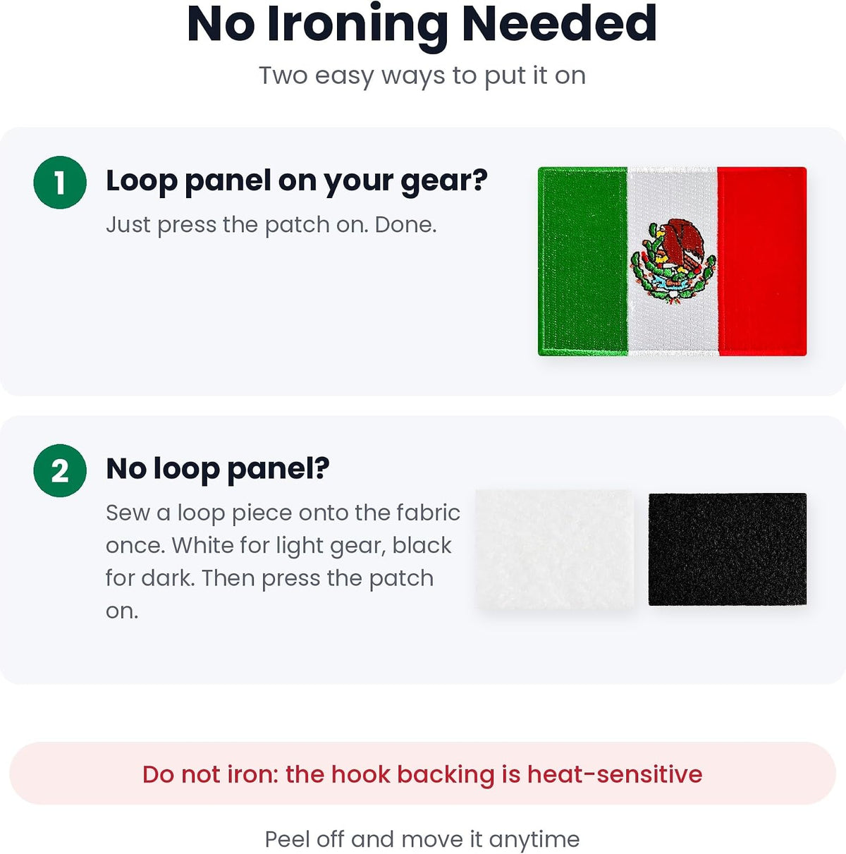Two ways to use it: press onto a loop panel or sew a loop piece on first