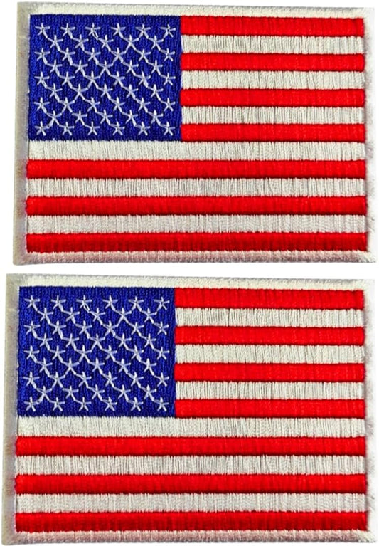 USA Flag Embroidered Patches (Set of 2) – 3.5” x 2.5” Iron-On/Sew-On Patches with White Border for Jackets, Hats, Backpacks, and Uniforms by Mr. Patches