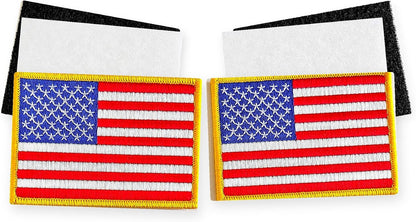 Two USA flag hook and loop patches with gold merrowed border