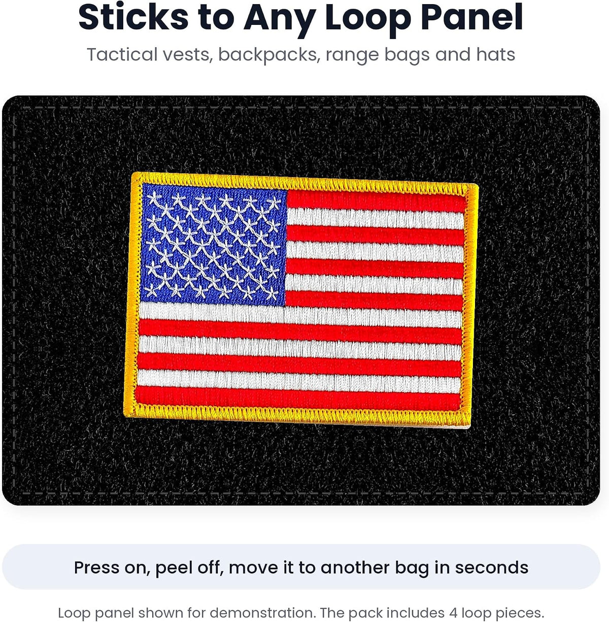 USA flag patch pressed onto a black loop panel