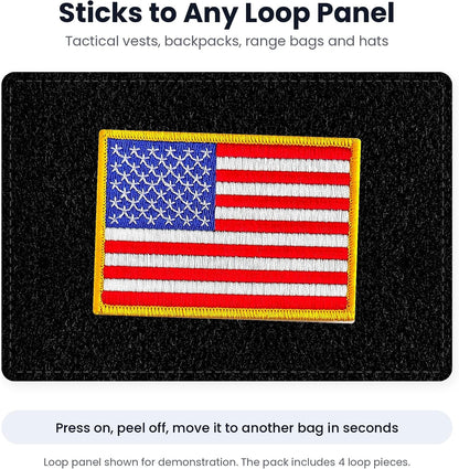 USA flag patch pressed onto a black loop panel