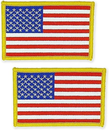 Pair of embroidered USA flag gold border morale patches