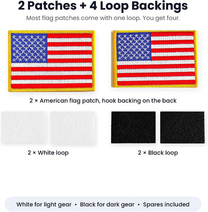 What is included: 2 USA flag patches with hook backing, 2 white and 2 black loop pieces