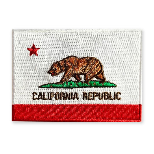 California state flag patch, embroidered iron-on, front view on white