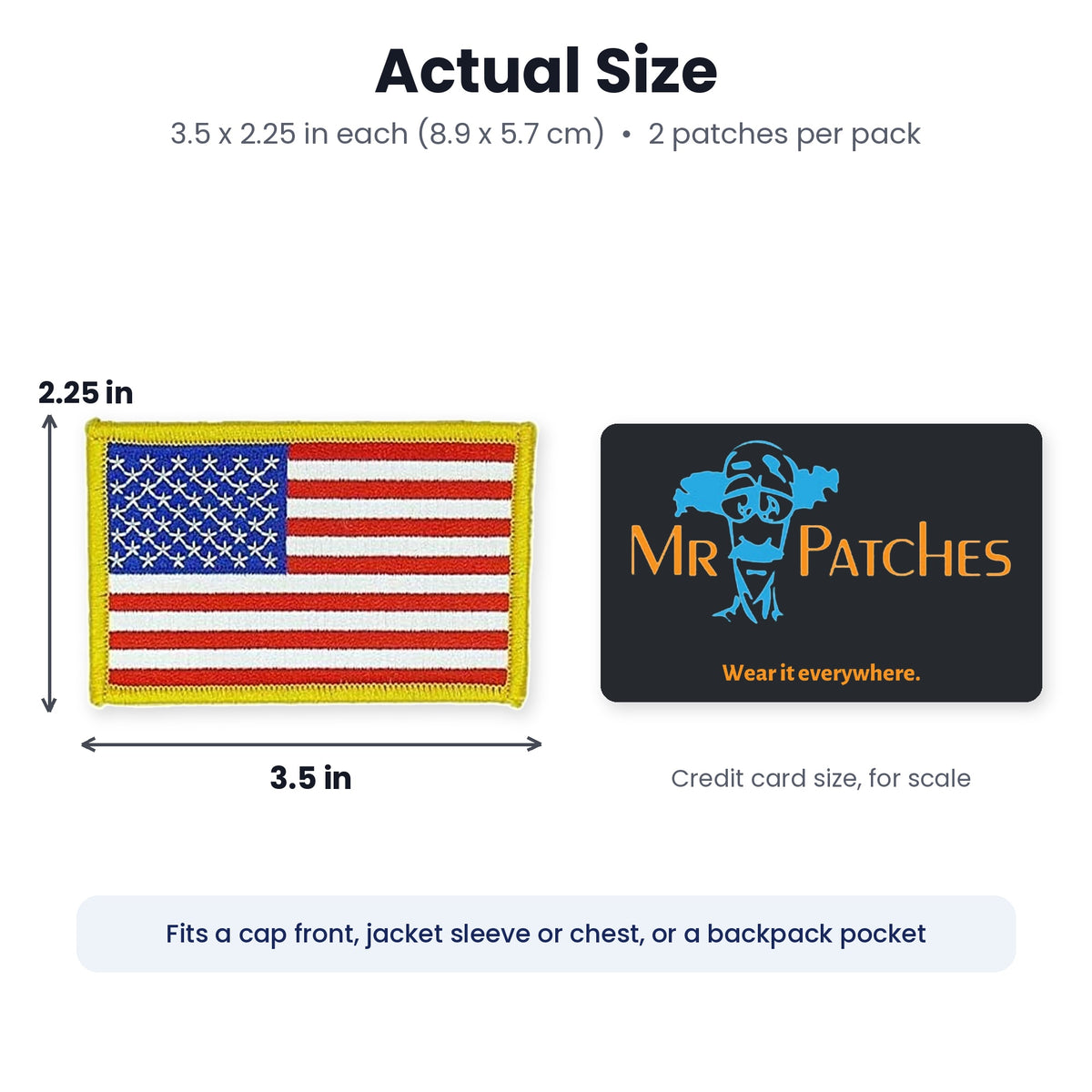 American flag patch actual size 3.5 x 2.25 inches