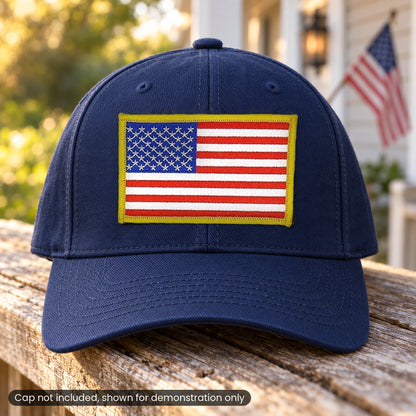 American flag patch on a navy baseball cap