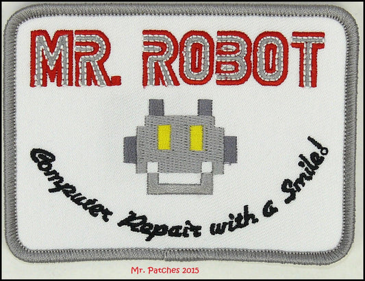 Mr. Robot Embroidered Patch (White) - Fsociety Iron-On Badge for Costumes & Apparel | Mr. Patches - Mr Patches