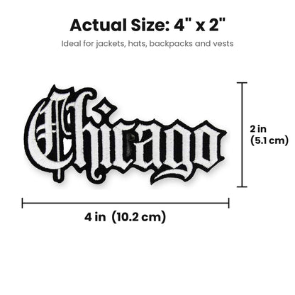 Chicago patch actual size 4 x 2 inches with measurement lines