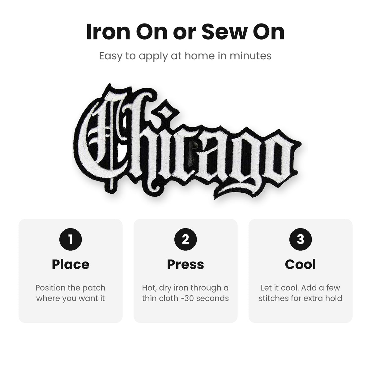 How to apply the Chicago patch: iron on or sew on in three steps