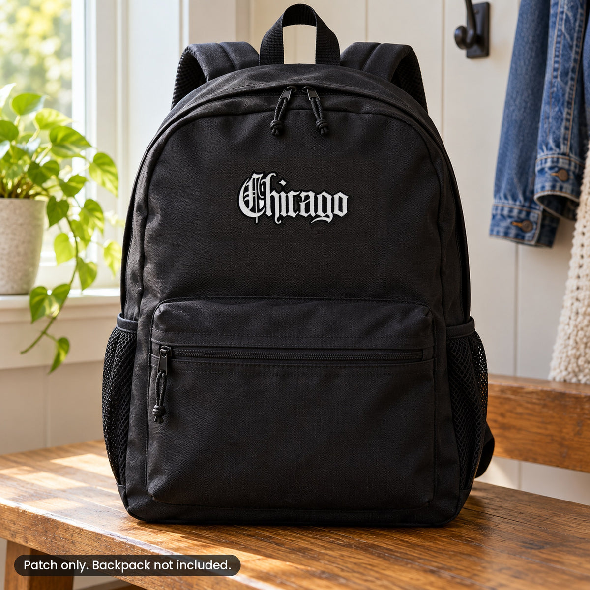 Chicago patch on a black backpack, backpack not included