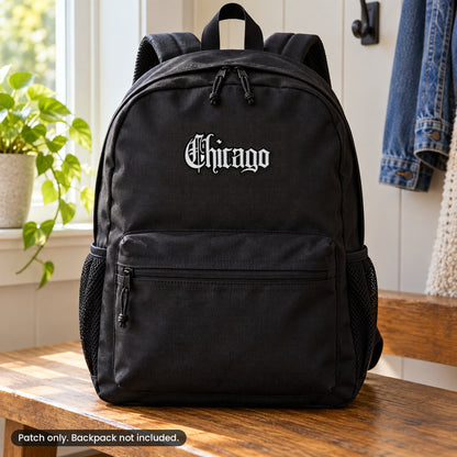 Chicago patch on a black backpack, backpack not included