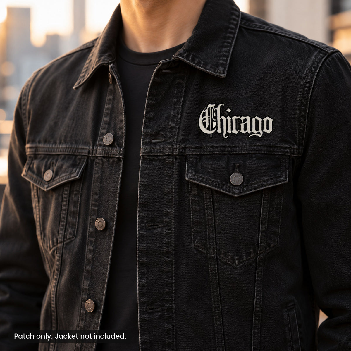 Chicago patch on a black denim jacket, jacket not included