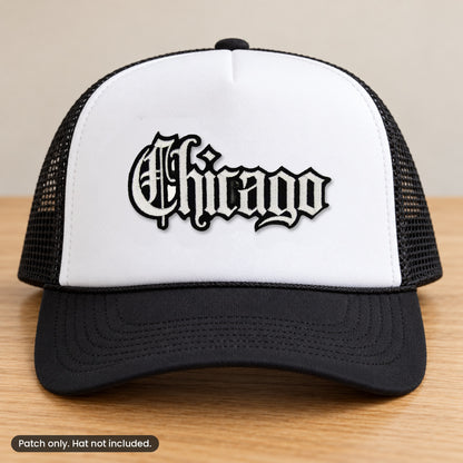 Chicago patch on a trucker cap, hat not included
