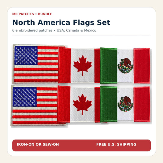 North America Flags Set with two USA, two Canada, and two Mexico embroidered patches